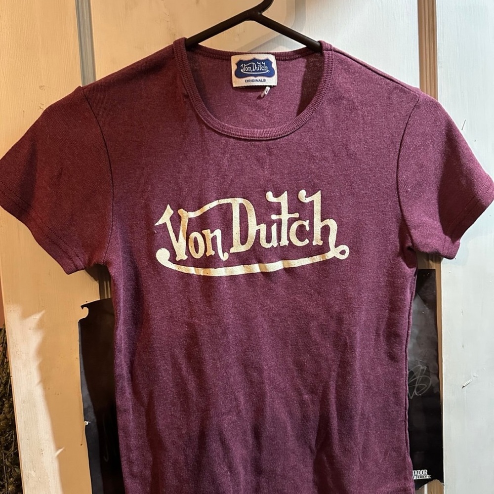 Von Dutch Maroon Tee with Cream Logo